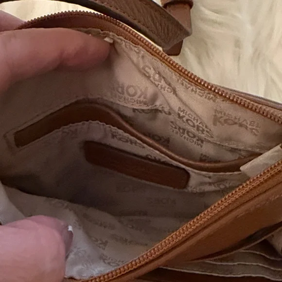 Michael Kors Cognac Leather MK Logo Crossbody Bag - Picture 6 of 13